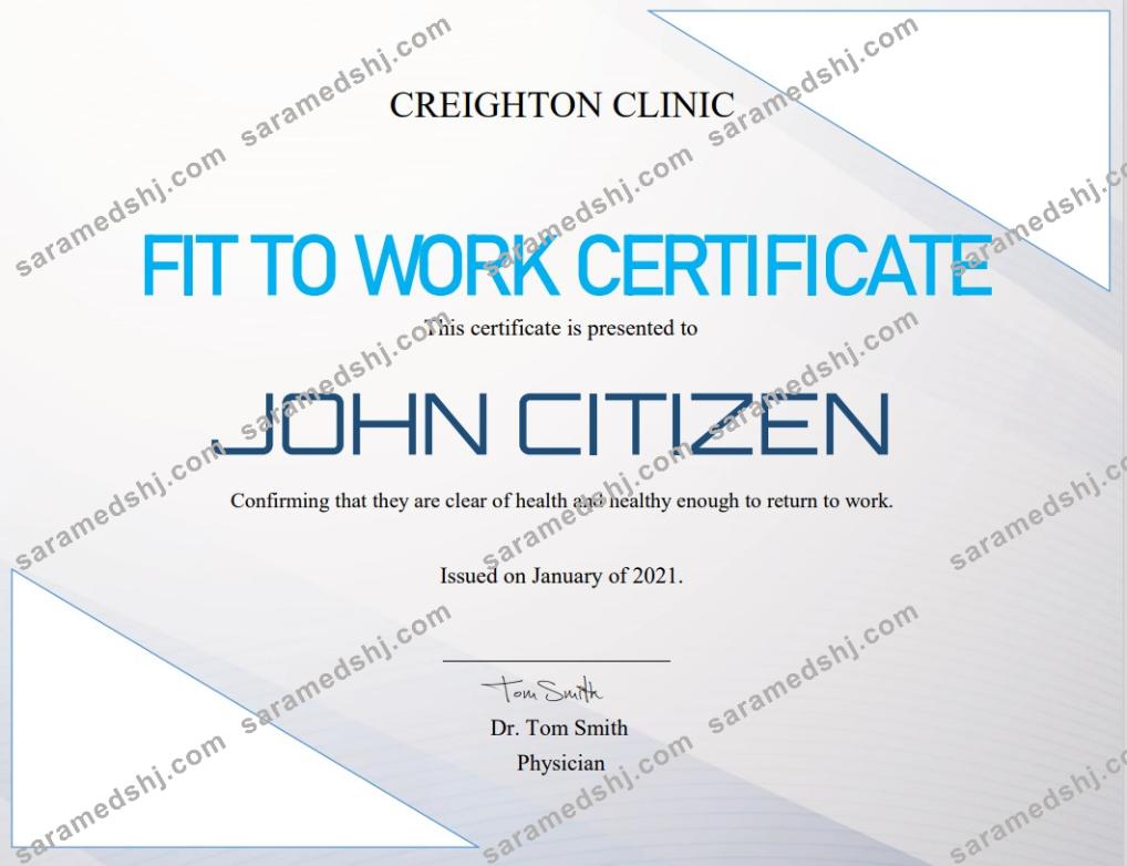 USA Fit to Work cert